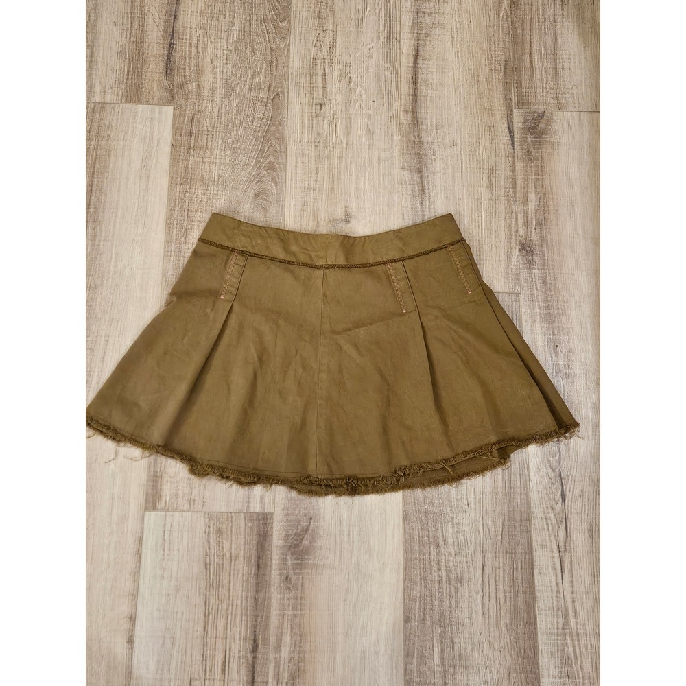 Free People Skirt Womens 6 Brown Pleated Raw Hem Cotton Mini Y2K Made USA
